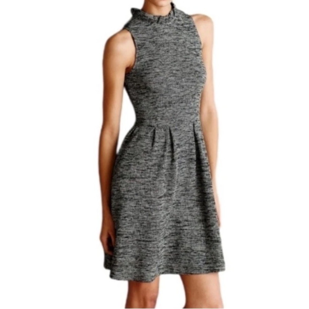 Ganni‎ anthropologie Pinnacle Gray Tweed Sleeveless Fit and Flare Mini Dress L